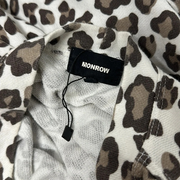 Monrow Sweatshirt Top Crew Neck Long Sleeve Leopard Animal Print White Brown XS - Picture 8 of 9